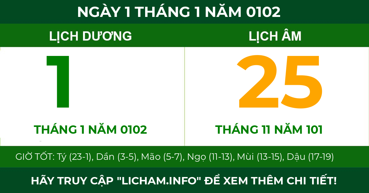lịch âm ngày 1 tháng 1 năm 0102