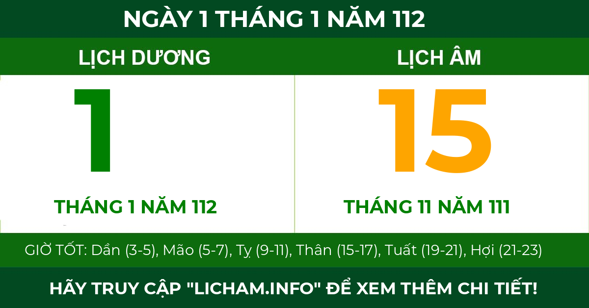 lịch âm ngày 1 tháng 1 năm 112