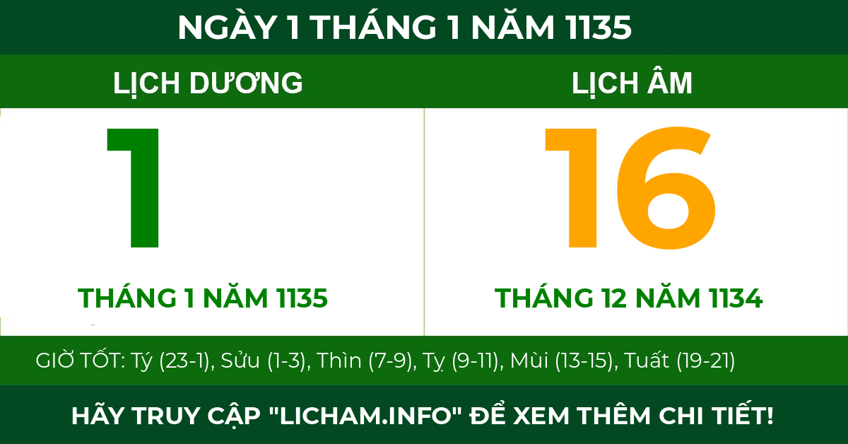 lịch âm ngày 1 tháng 1 năm 1135