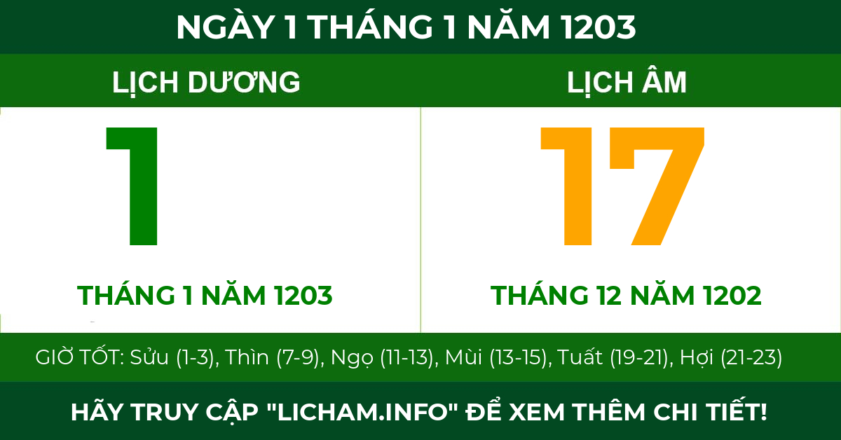 lịch âm ngày 1 tháng 1 năm 1203