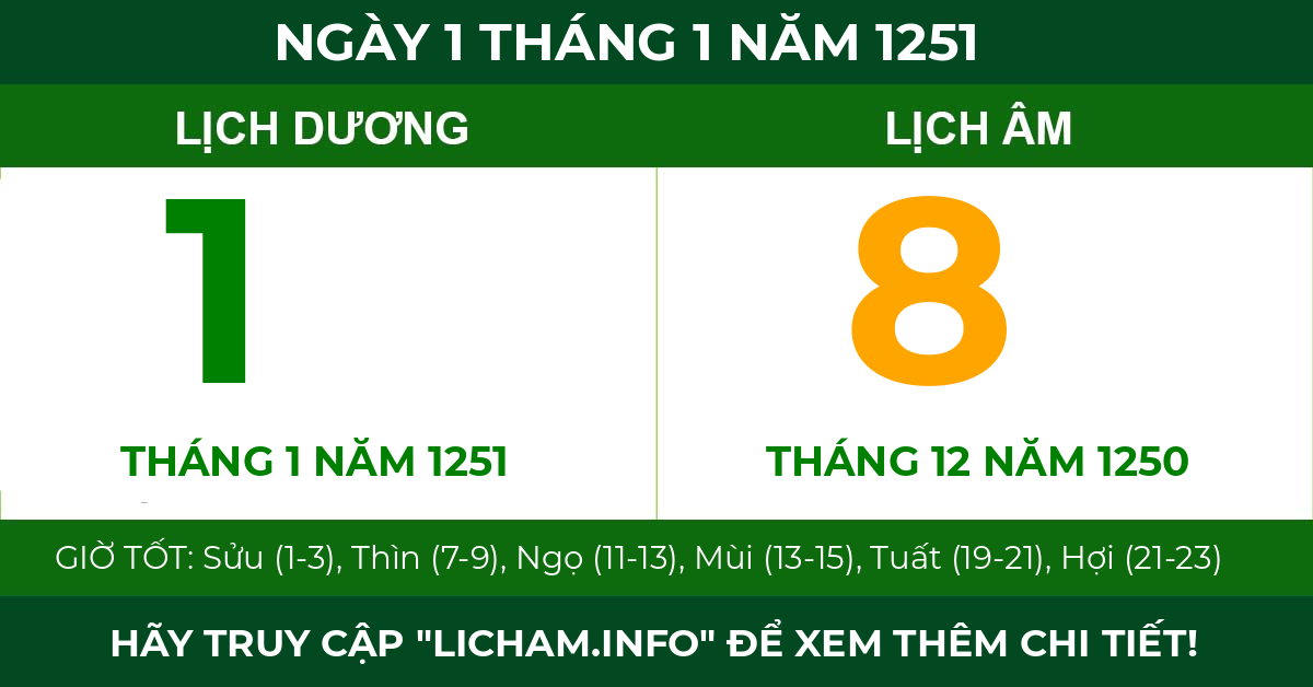 lịch âm ngày 1 tháng 1 năm 1251