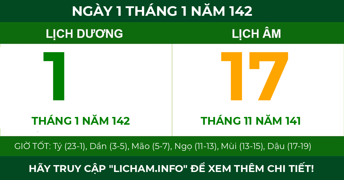 lịch âm ngày 1 tháng 1 năm 142