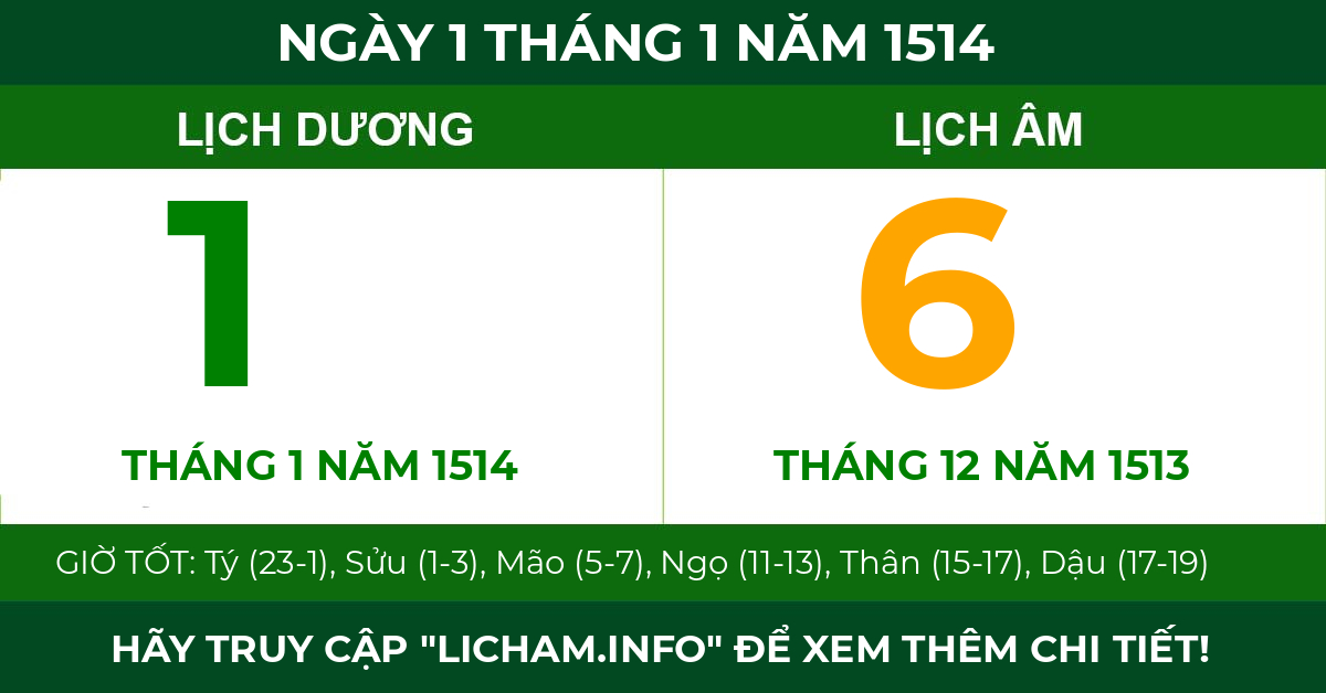 lịch âm ngày 1 tháng 1 năm 1514