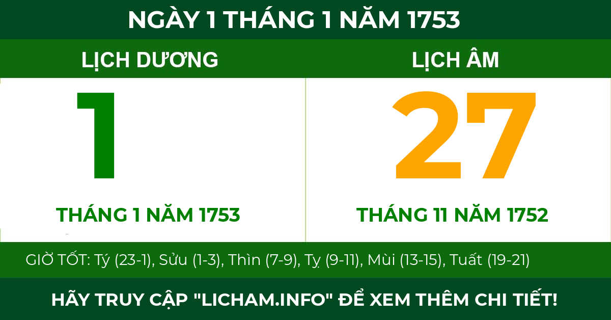 lịch âm ngày 1 tháng 1 năm 1753