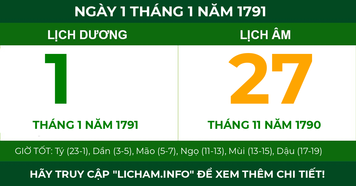 lịch âm ngày 1 tháng 1 năm 1791