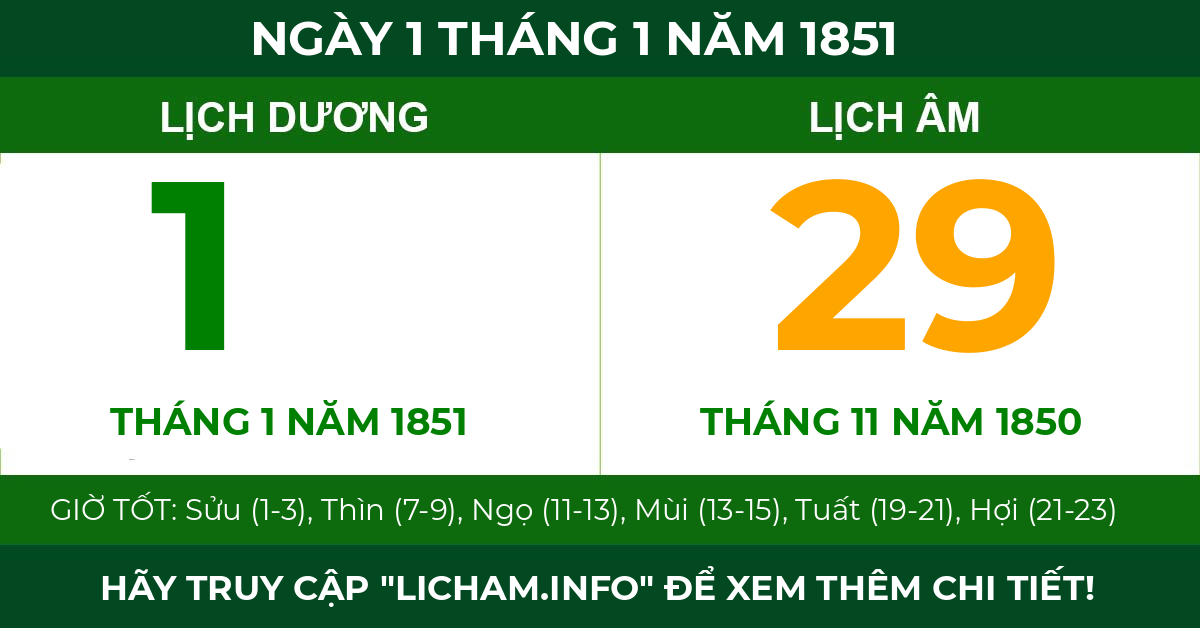 lịch âm ngày 1 tháng 1 năm 1851