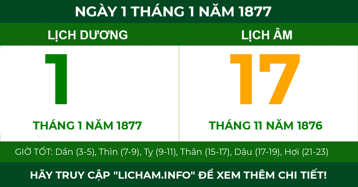 lịch âm ngày 1 tháng 1 năm 1877