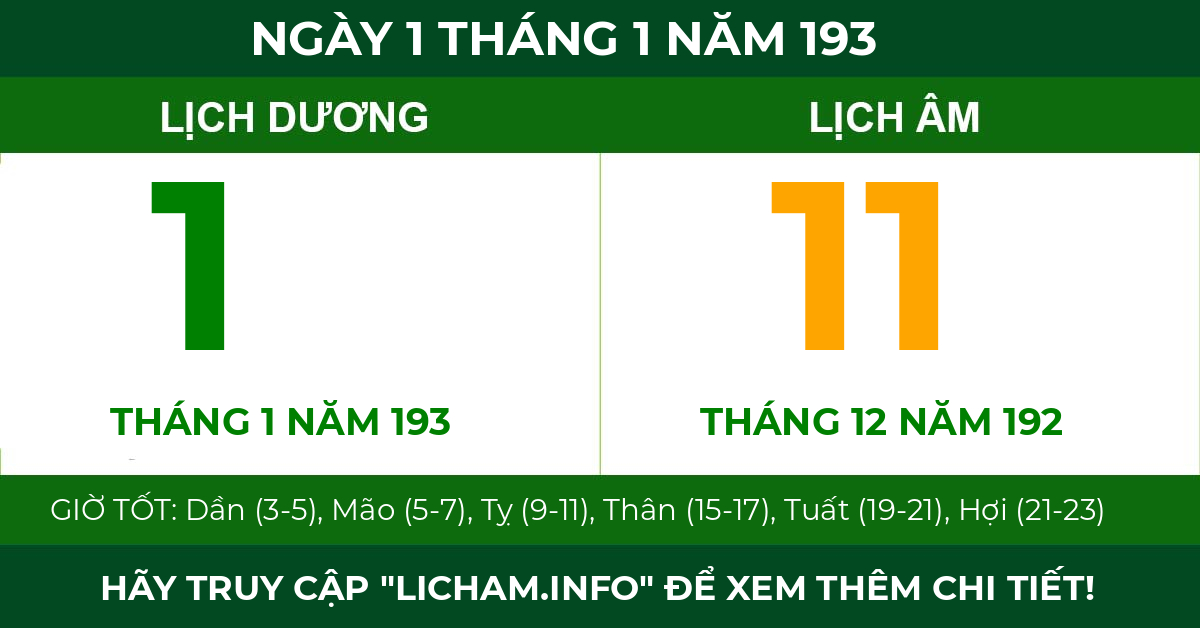 lịch âm ngày 1 tháng 1 năm 193