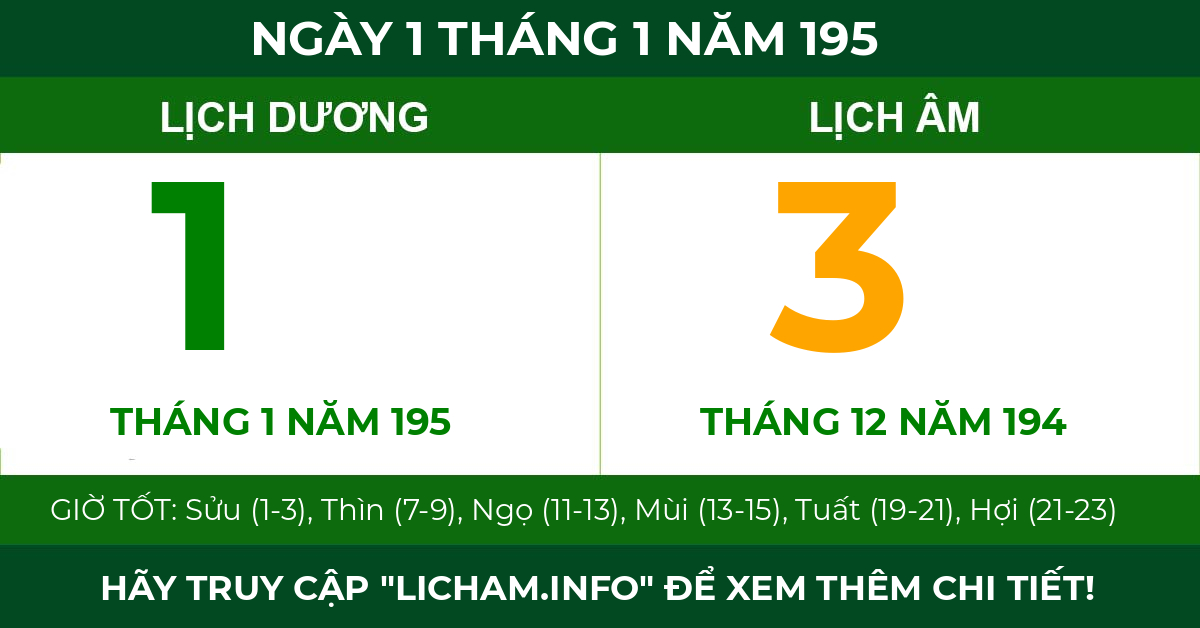 lịch âm ngày 1 tháng 1 năm 195