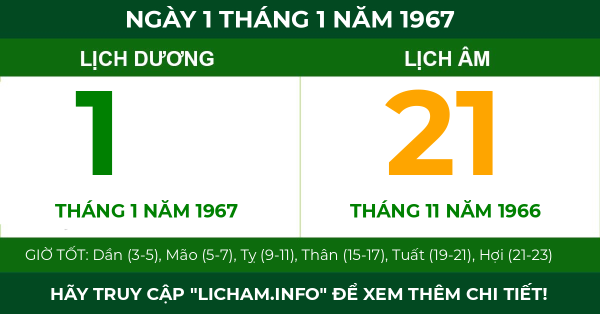 lịch âm ngày 1 tháng 1 năm 1967