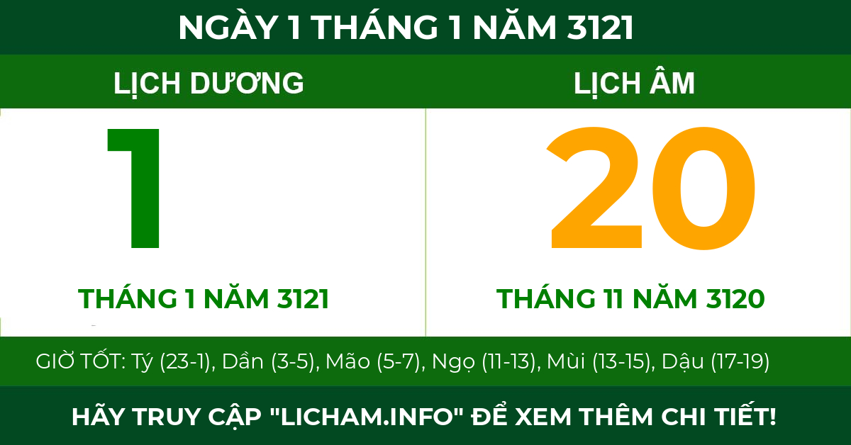 lịch âm ngày 1 tháng 1 năm 3121