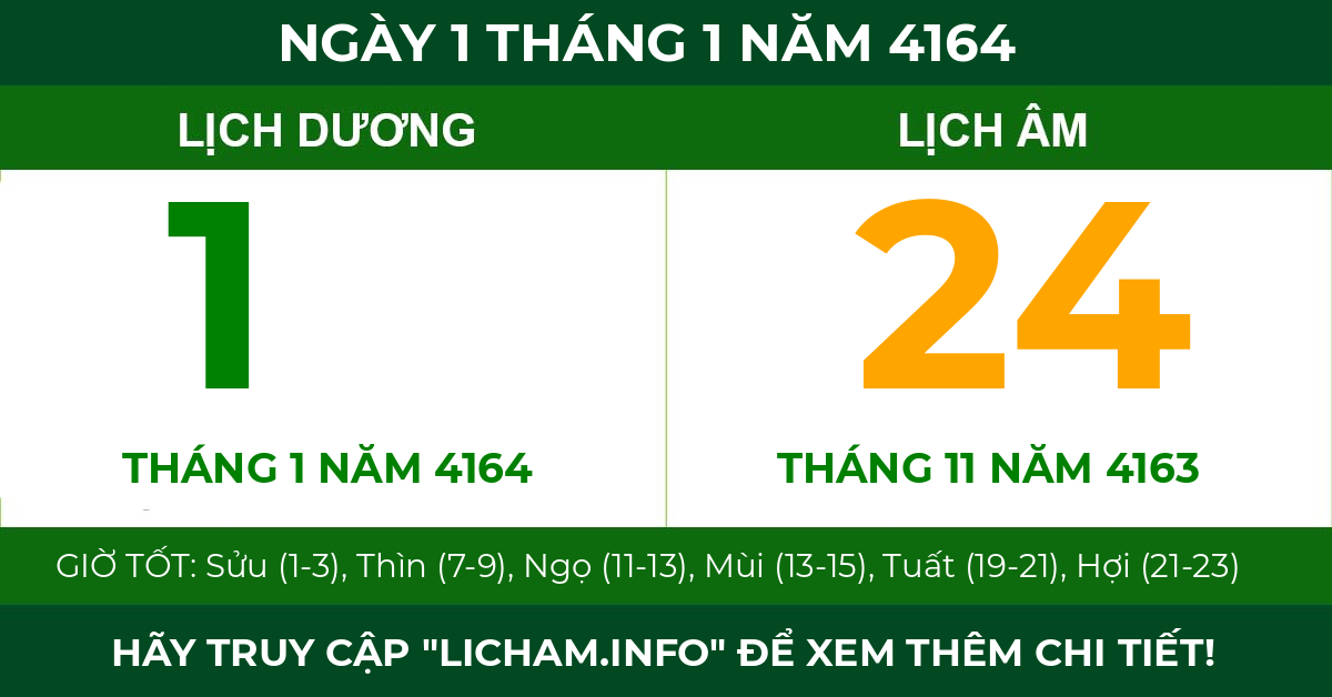 lịch âm ngày 1 tháng 1 năm 4164