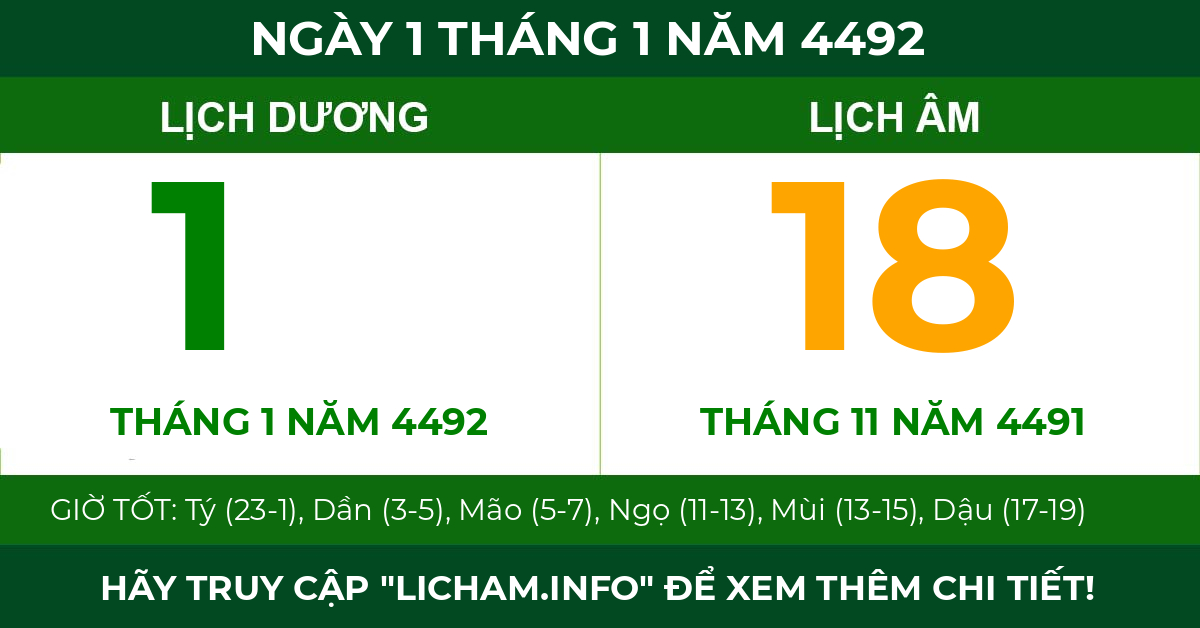 lịch âm ngày 1 tháng 1 năm 4492