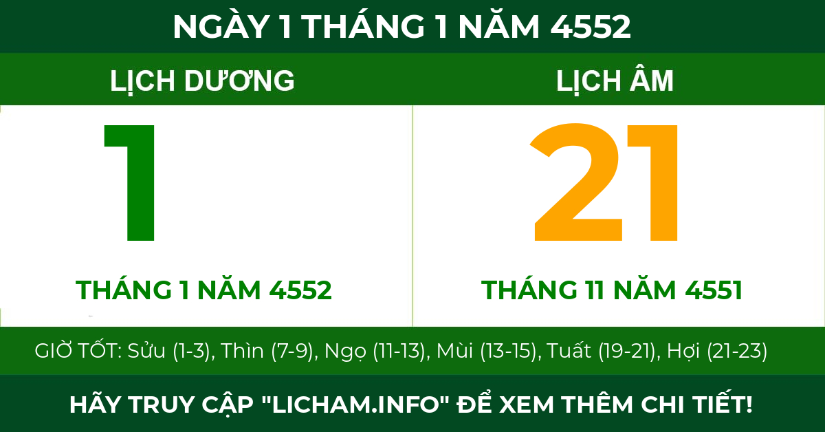 lịch âm ngày 1 tháng 1 năm 4552