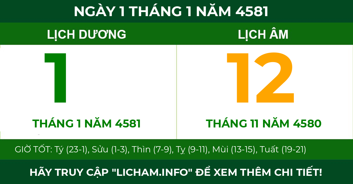 lịch âm ngày 1 tháng 1 năm 4581