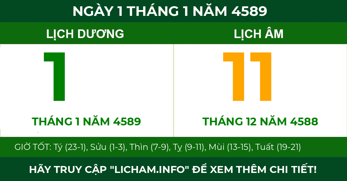 lịch âm ngày 1 tháng 1 năm 4589