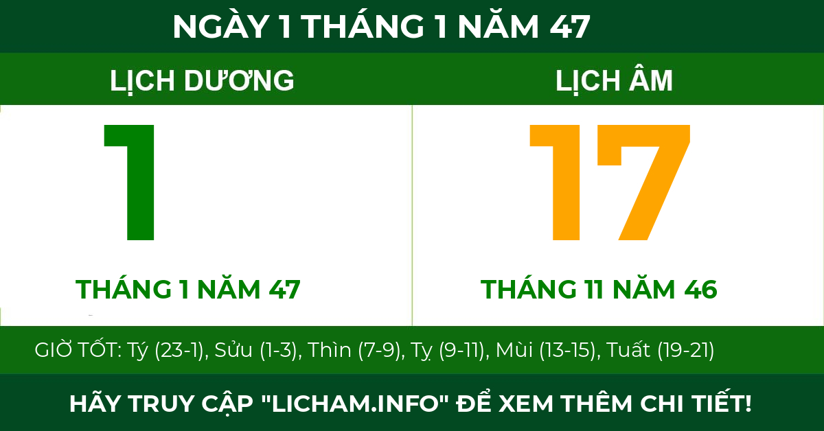 lịch âm ngày 1 tháng 1 năm 47