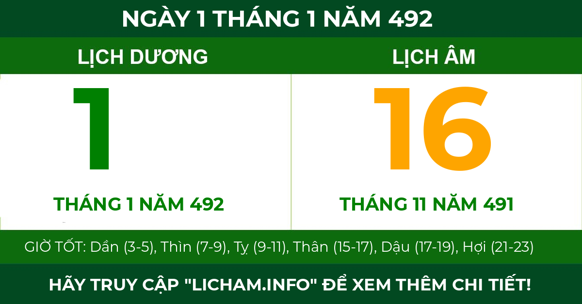 lịch âm ngày 1 tháng 1 năm 492