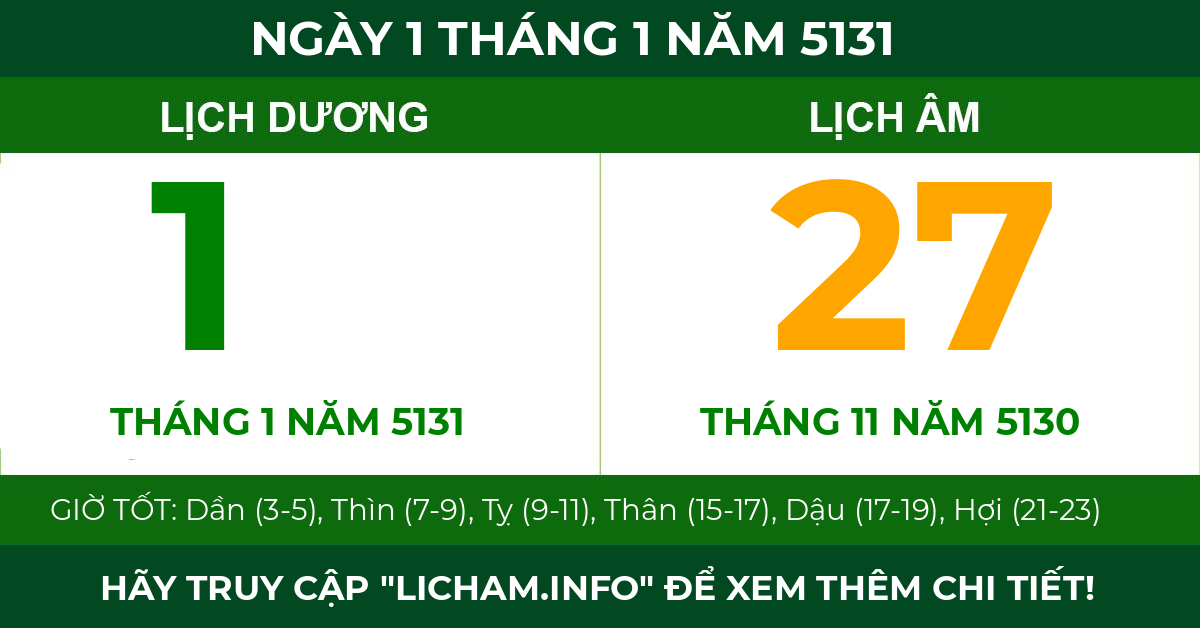 lịch âm ngày 1 tháng 1 năm 5131