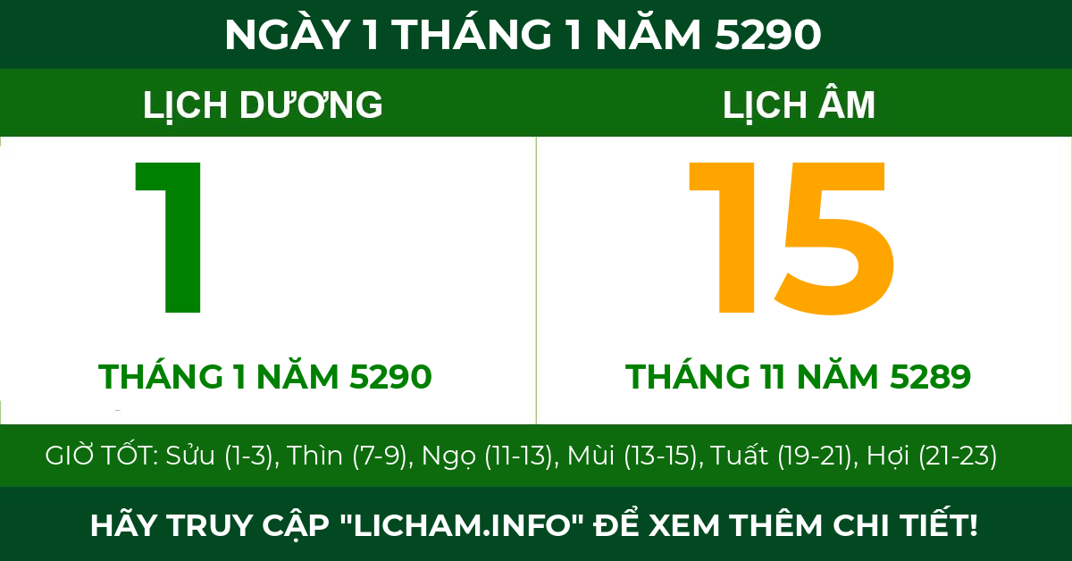 lịch âm ngày 1 tháng 1 năm 5290