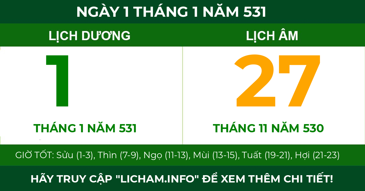 lịch âm ngày 1 tháng 1 năm 531