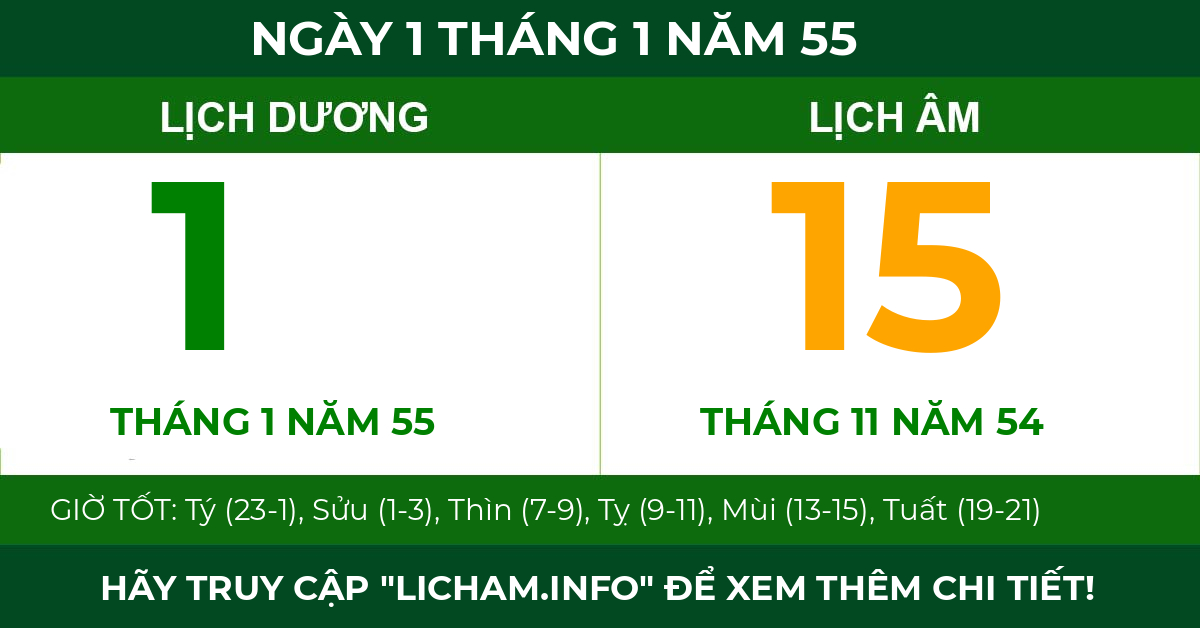 lịch âm ngày 1 tháng 1 năm 55
