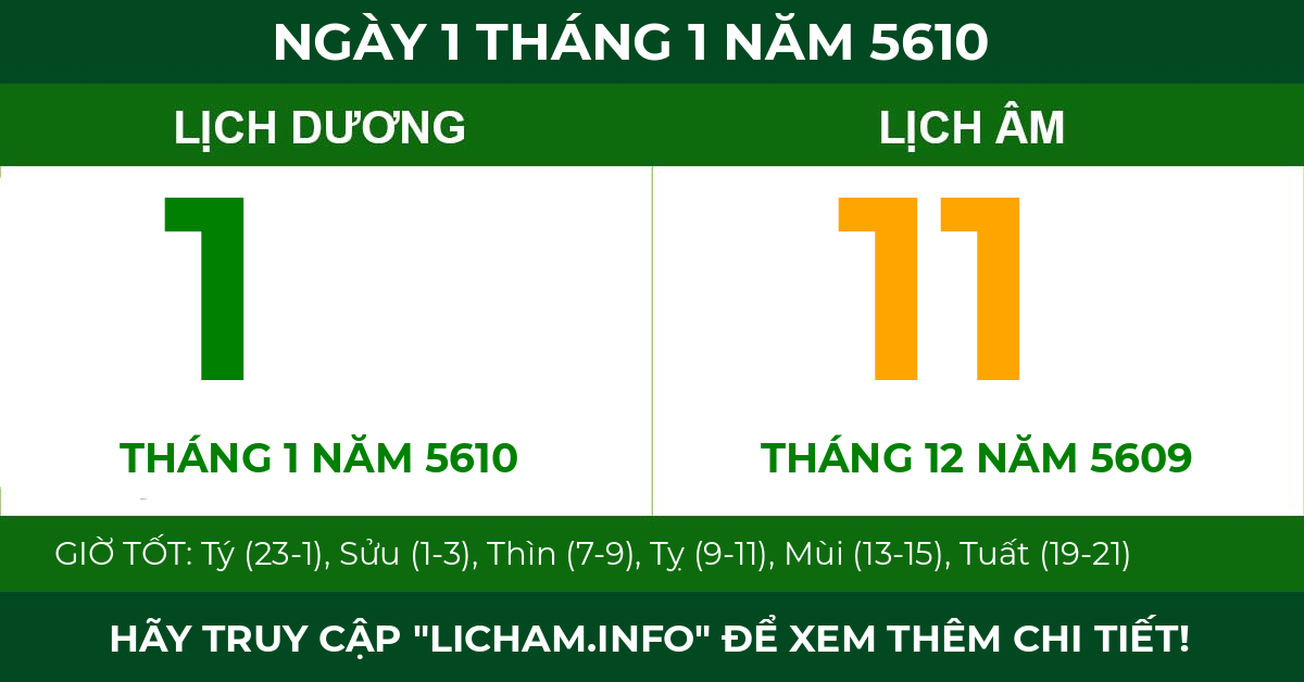 lịch âm ngày 1 tháng 1 năm 5610