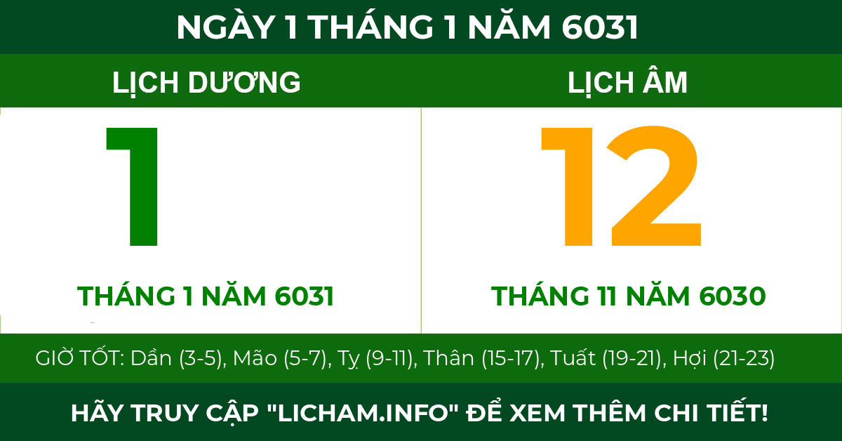 lịch âm ngày 1 tháng 1 năm 6031