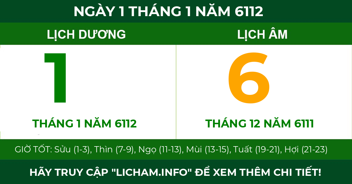 lịch âm ngày 1 tháng 1 năm 6112
