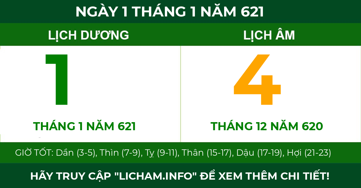 lịch âm ngày 1 tháng 1 năm 621