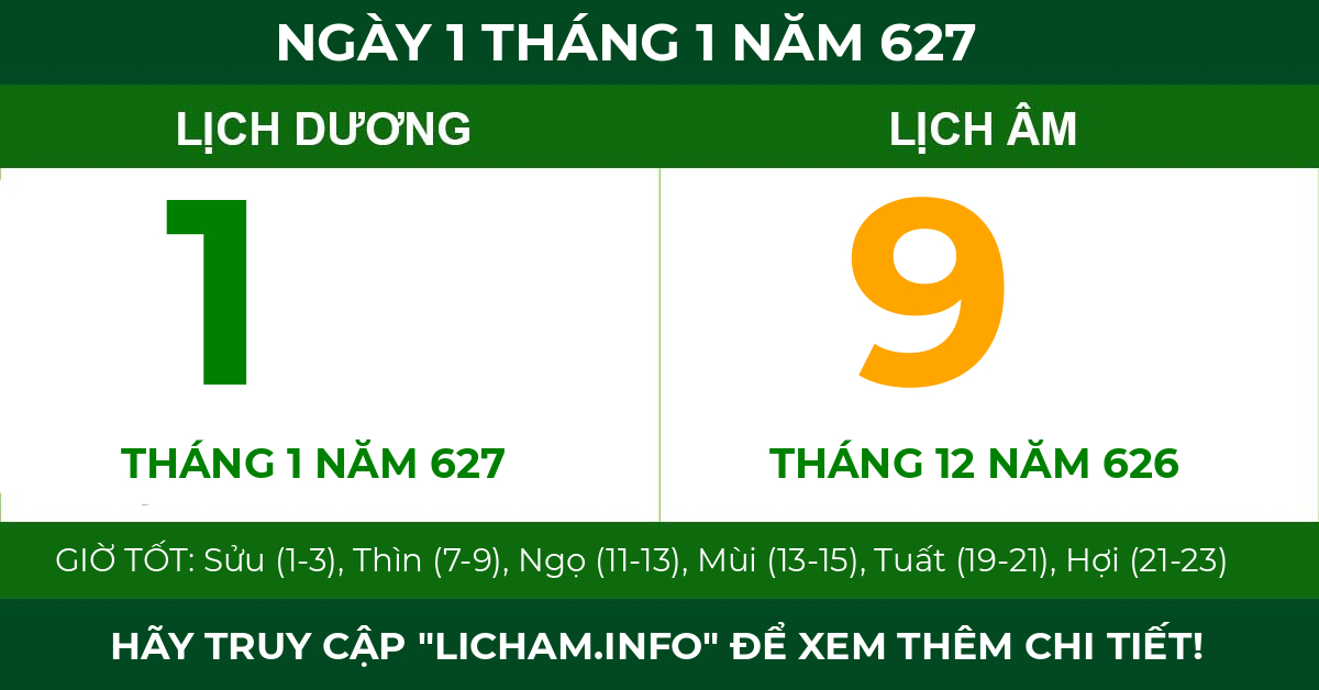 lịch âm ngày 1 tháng 1 năm 627
