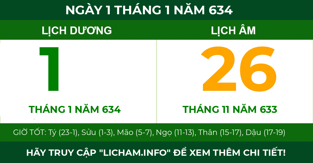 lịch âm ngày 1 tháng 1 năm 634