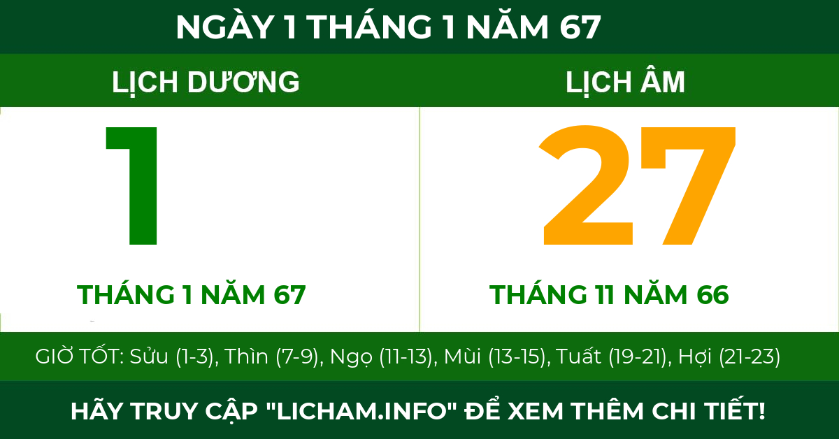 lịch âm ngày 1 tháng 1 năm 67
