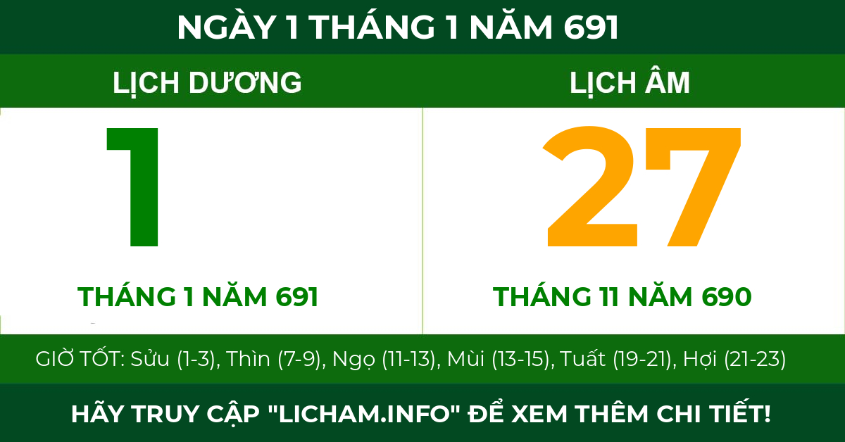 lịch âm ngày 1 tháng 1 năm 691
