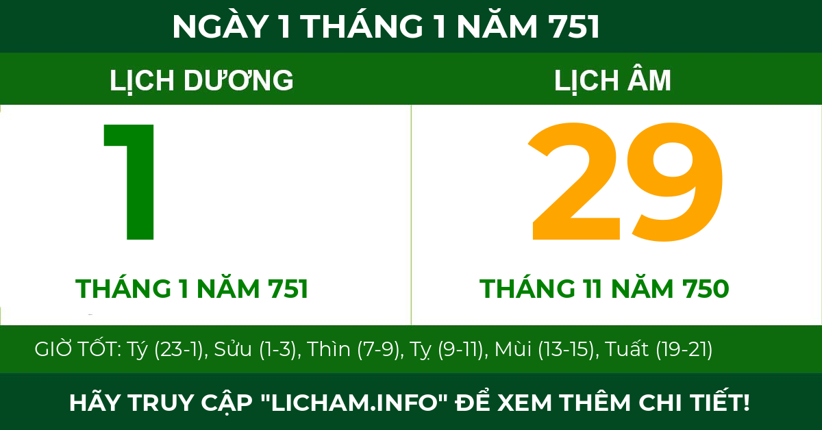 lịch âm ngày 1 tháng 1 năm 751
