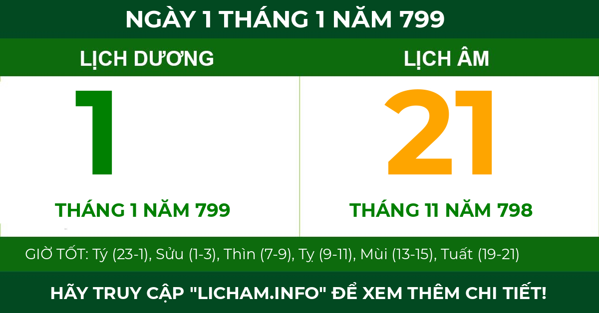 lịch âm ngày 1 tháng 1 năm 799