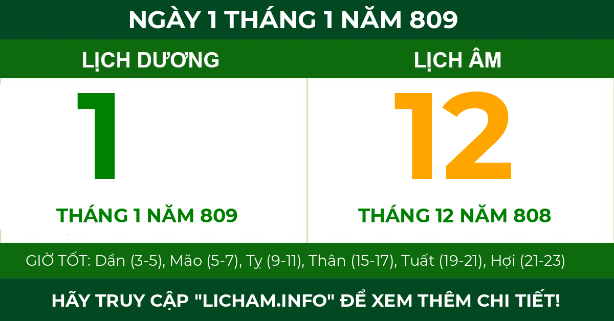 lịch âm ngày 1 tháng 1 năm 809