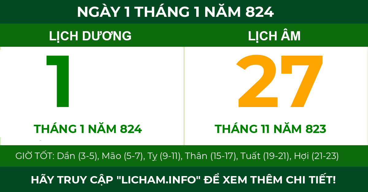 lịch âm ngày 1 tháng 1 năm 824