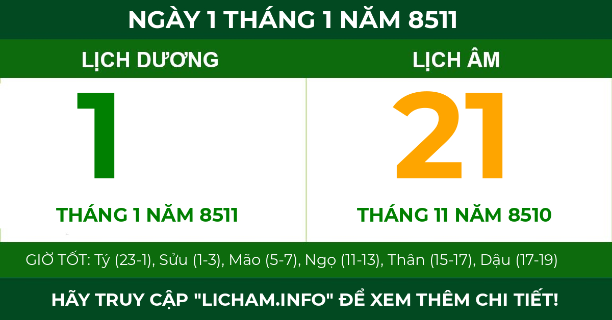 lịch âm ngày 1 tháng 1 năm 8511