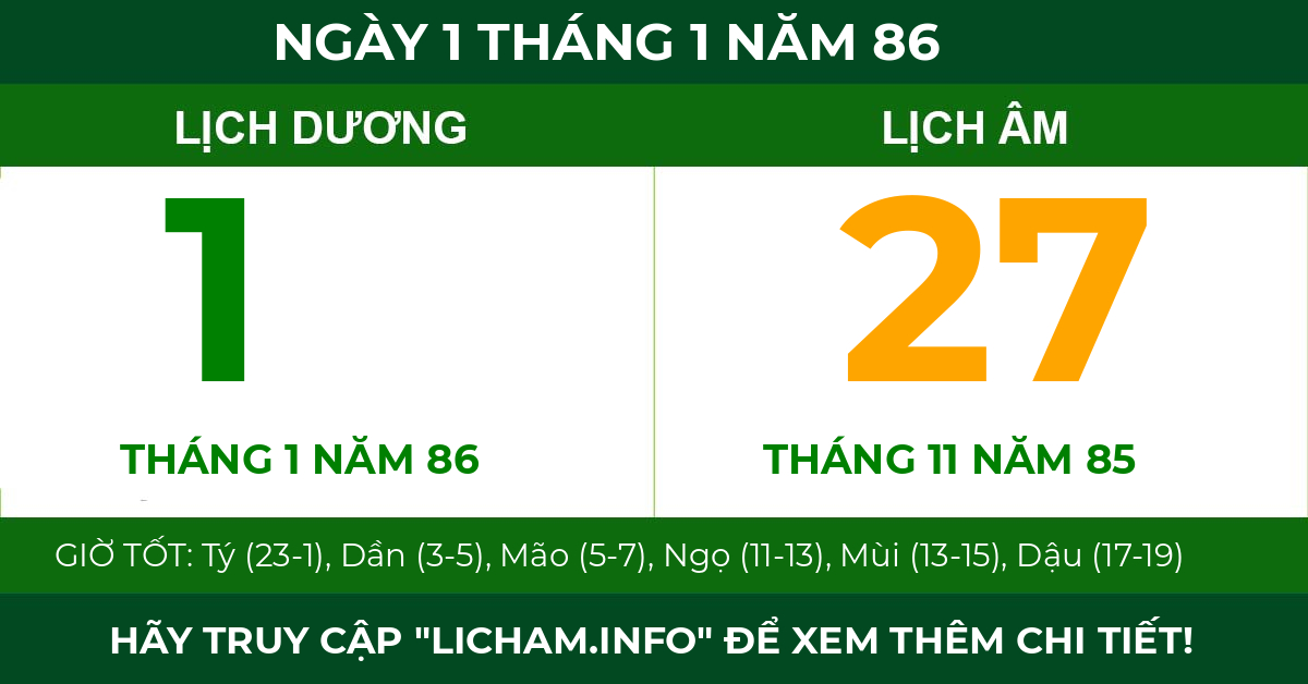 lịch âm ngày 1 tháng 1 năm 86