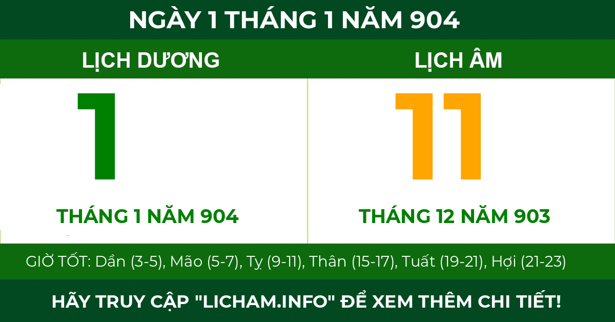 lịch âm ngày 1 tháng 1 năm 904