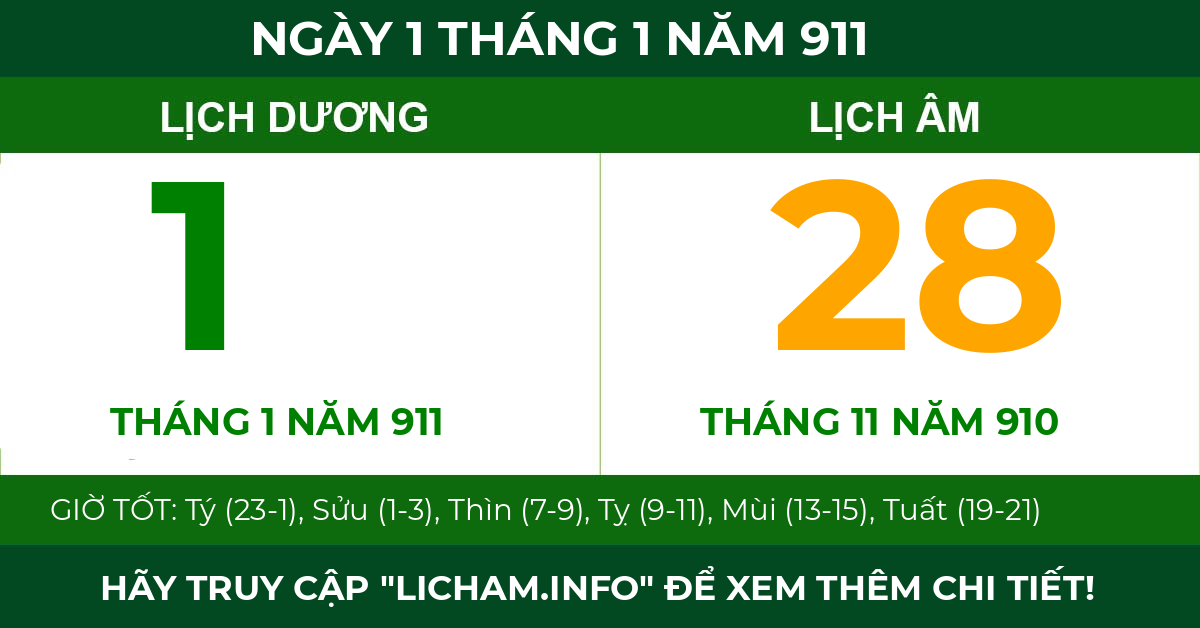 lịch âm ngày 1 tháng 1 năm 911