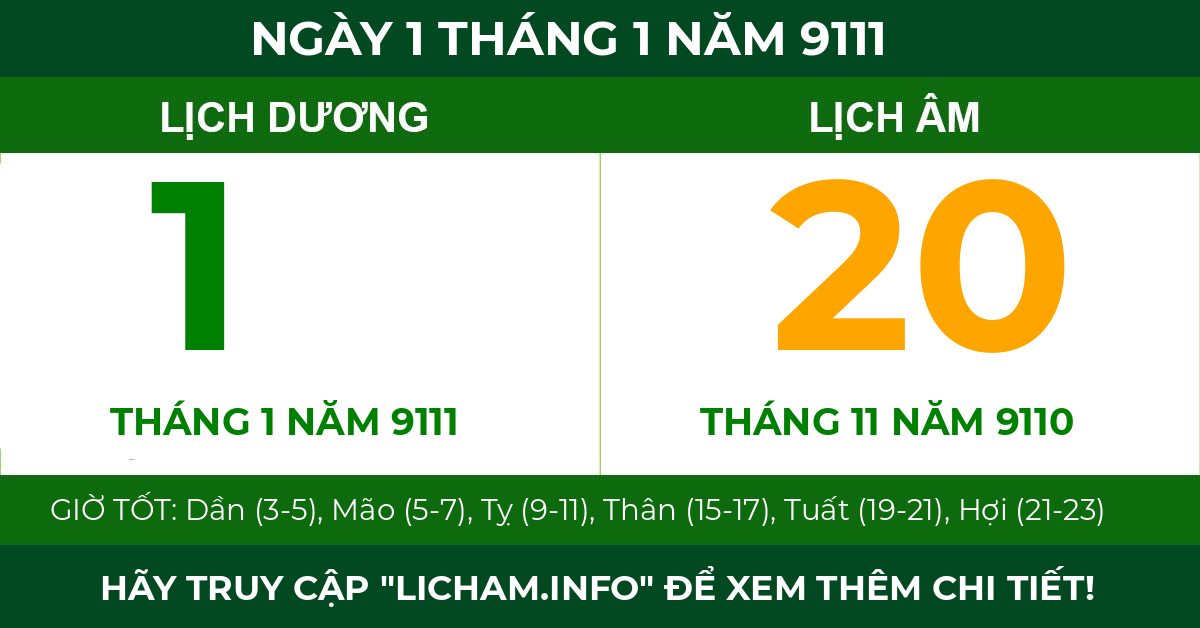 lịch âm ngày 1 tháng 1 năm 9111