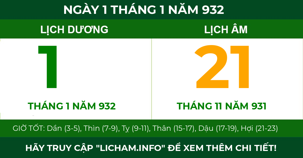 lịch âm ngày 1 tháng 1 năm 932