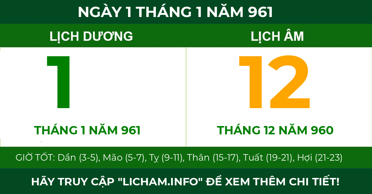 lịch âm ngày 1 tháng 1 năm 961