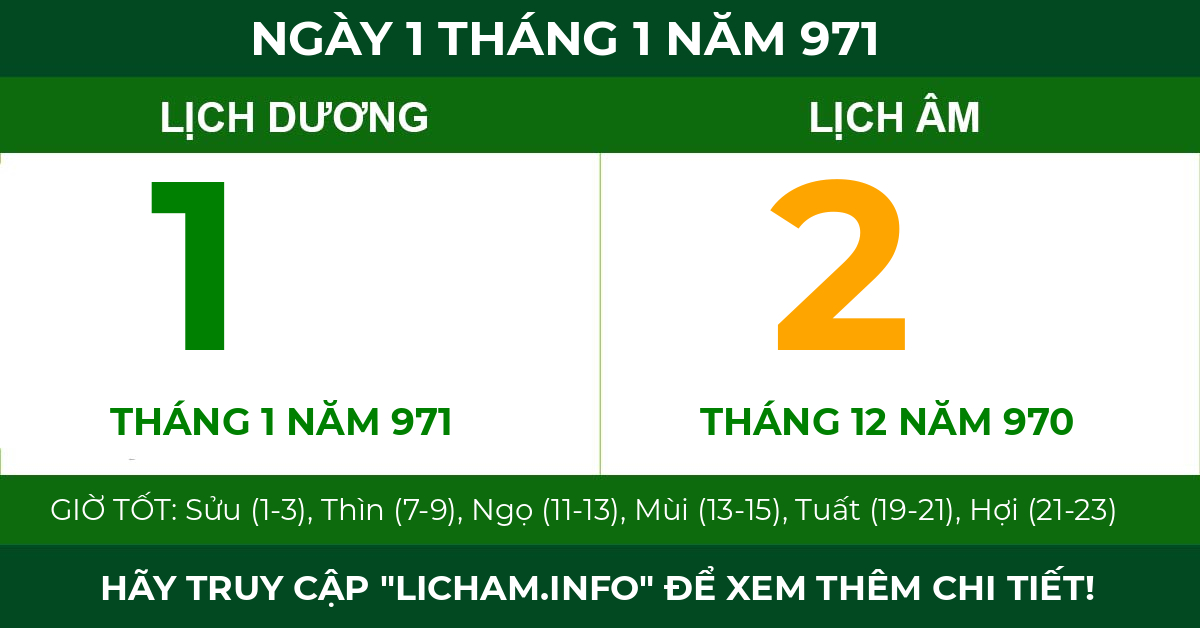 lịch âm ngày 1 tháng 1 năm 971