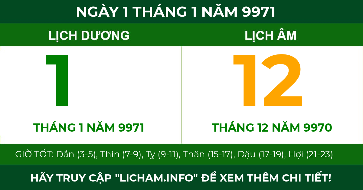 lịch âm ngày 1 tháng 1 năm 9971