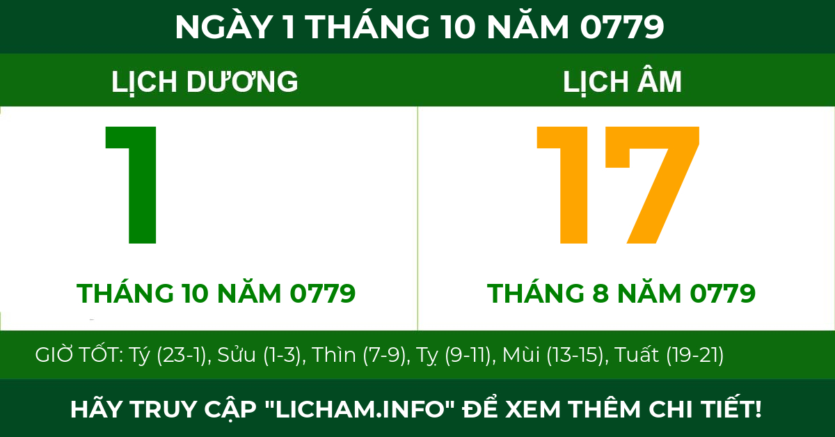 lịch âm ngày 1 tháng 10 năm 0779