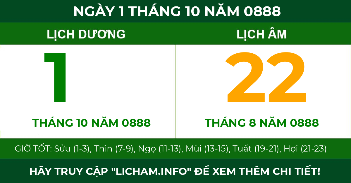 lịch âm ngày 1 tháng 10 năm 0888