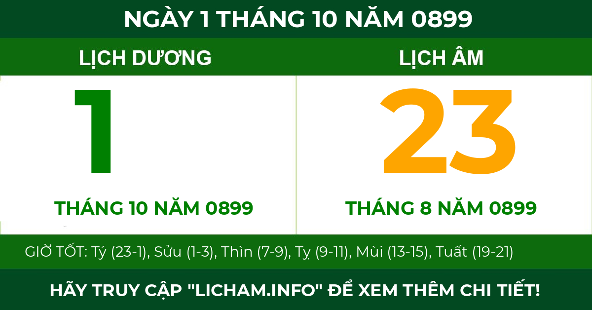 lịch âm ngày 1 tháng 10 năm 0899